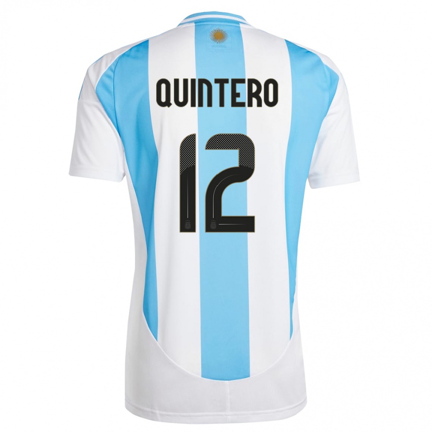 Vaikiškas Argentina Valentino Quintero #12 Balta Mėlyna Namų Marškinėliai 24-26 T-Shirt