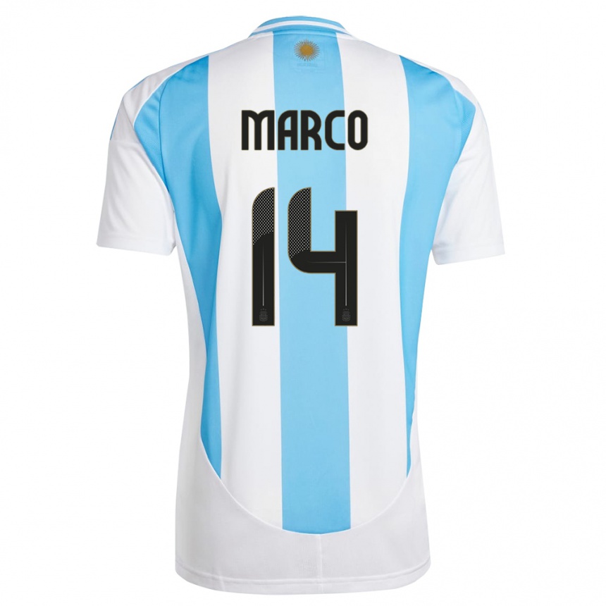 Vaikiškas Argentina Francisco Marco #14 Balta Mėlyna Namų Marškinėliai 24-26 T-Shirt