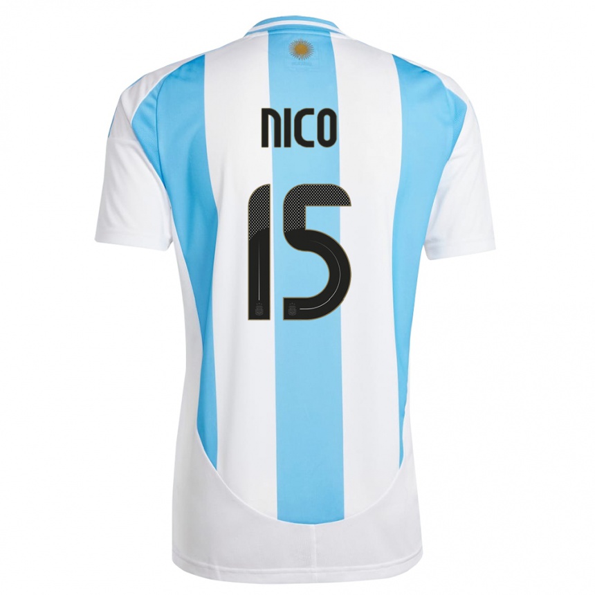 Vaikiškas Argentina Nico #15 Balta Mėlyna Namų Marškinėliai 24-26 T-Shirt