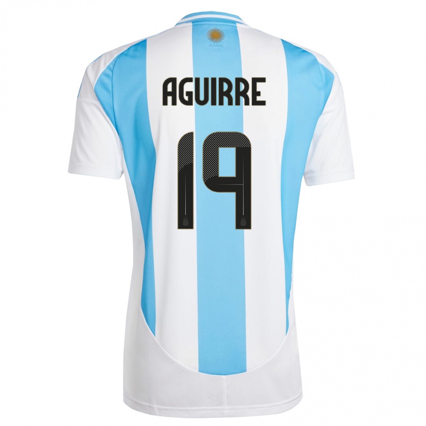 Vaikiškas Argentina Brian Aguirre #19 Balta Mėlyna Namų Marškinėliai 24-26 T-Shirt