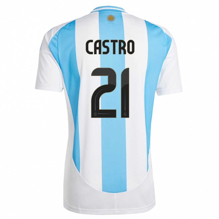 Vaikiškas Argentina Santiago Castro #21 Balta Mėlyna Namų Marškinėliai 24-26 T-Shirt