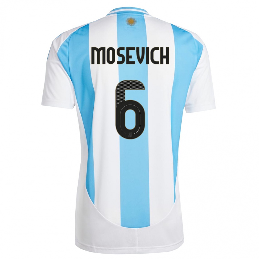 Vaikiškas Argentina Leonel Mosevich #6 Balta Mėlyna Namų Marškinėliai 24-26 T-Shirt