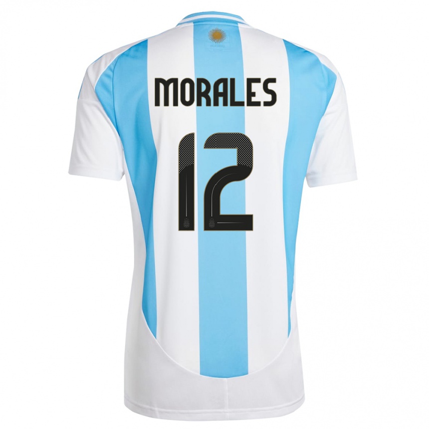 Vaikiškas Argentina Lautaro Morales #12 Balta Mėlyna Namų Marškinėliai 24-26 T-Shirt