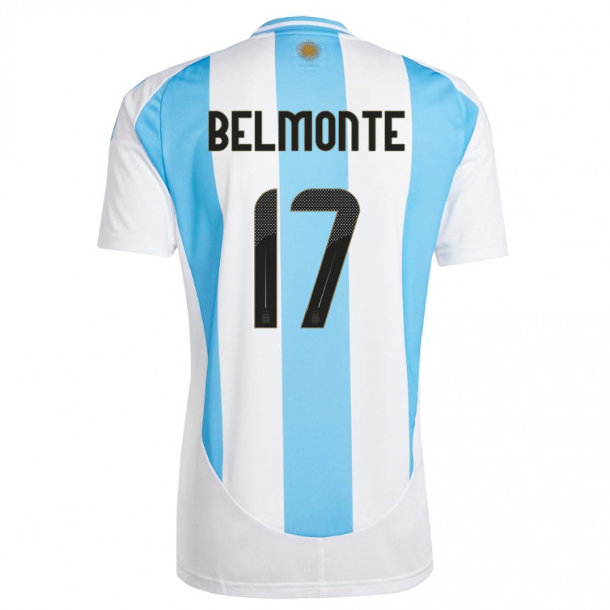 Vaikiškas Argentina Tomas Belmonte #17 Balta Mėlyna Namų Marškinėliai 24-26 T-Shirt