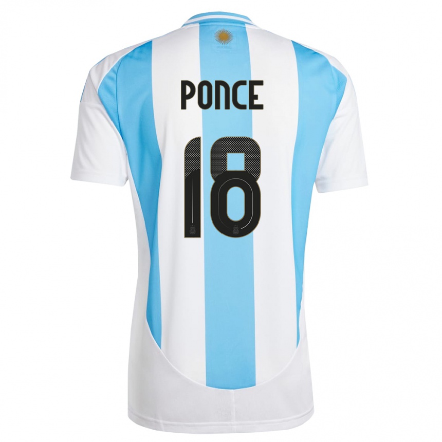 Vaikiškas Argentina Ezequiel Ponce #18 Balta Mėlyna Namų Marškinėliai 24-26 T-Shirt