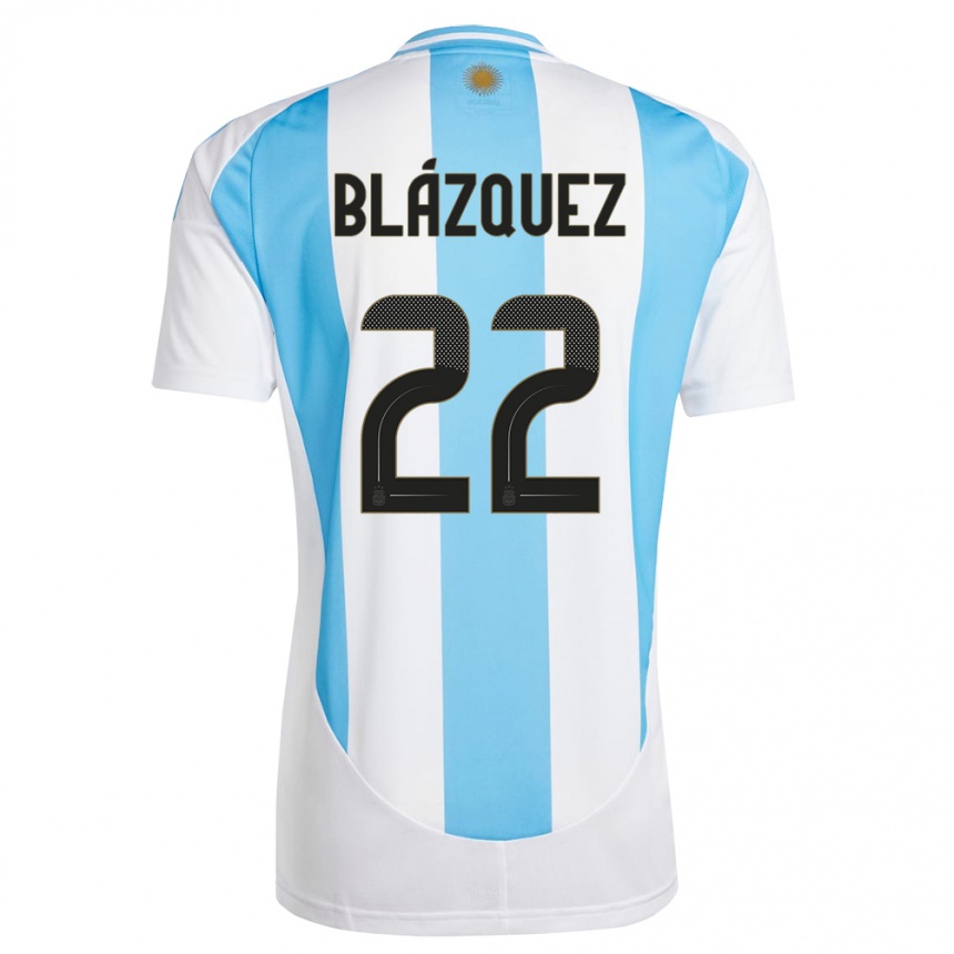 Vaikiškas Argentina Joaquin Blazquez #22 Balta Mėlyna Namų Marškinėliai 24-26 T-Shirt