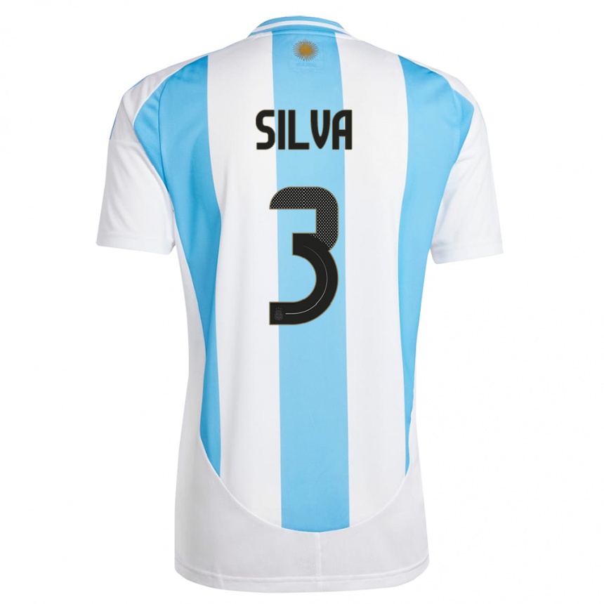 Vaikiškas Argentina Tomas Silva #3 Balta Mėlyna Namų Marškinėliai 24-26 T-Shirt