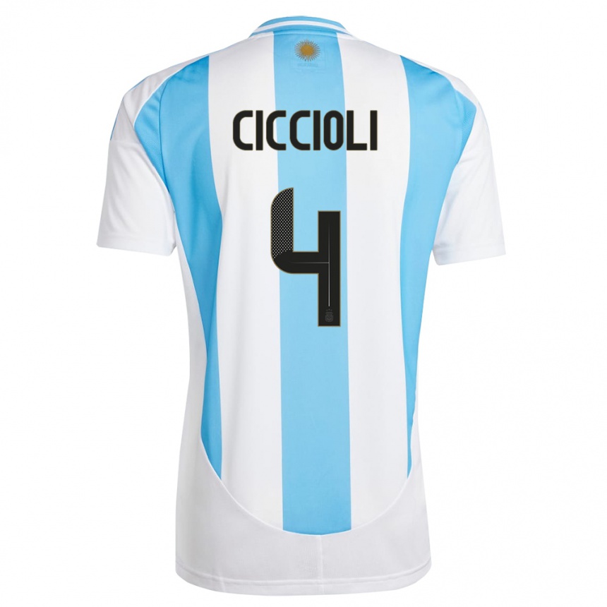 Vaikiškas Argentina Ulises Ciccioli #4 Balta Mėlyna Namų Marškinėliai 24-26 T-Shirt