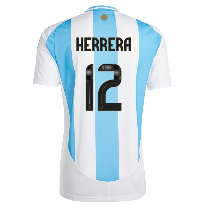 Vaikiškas Argentina Franco Herrera #12 Balta Mėlyna Namų Marškinėliai 24-26 T-Shirt