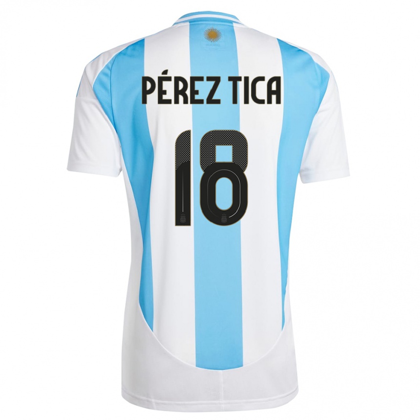 Vaikiškas Argentina Jeremias Perez Tica #18 Balta Mėlyna Namų Marškinėliai 24-26 T-Shirt