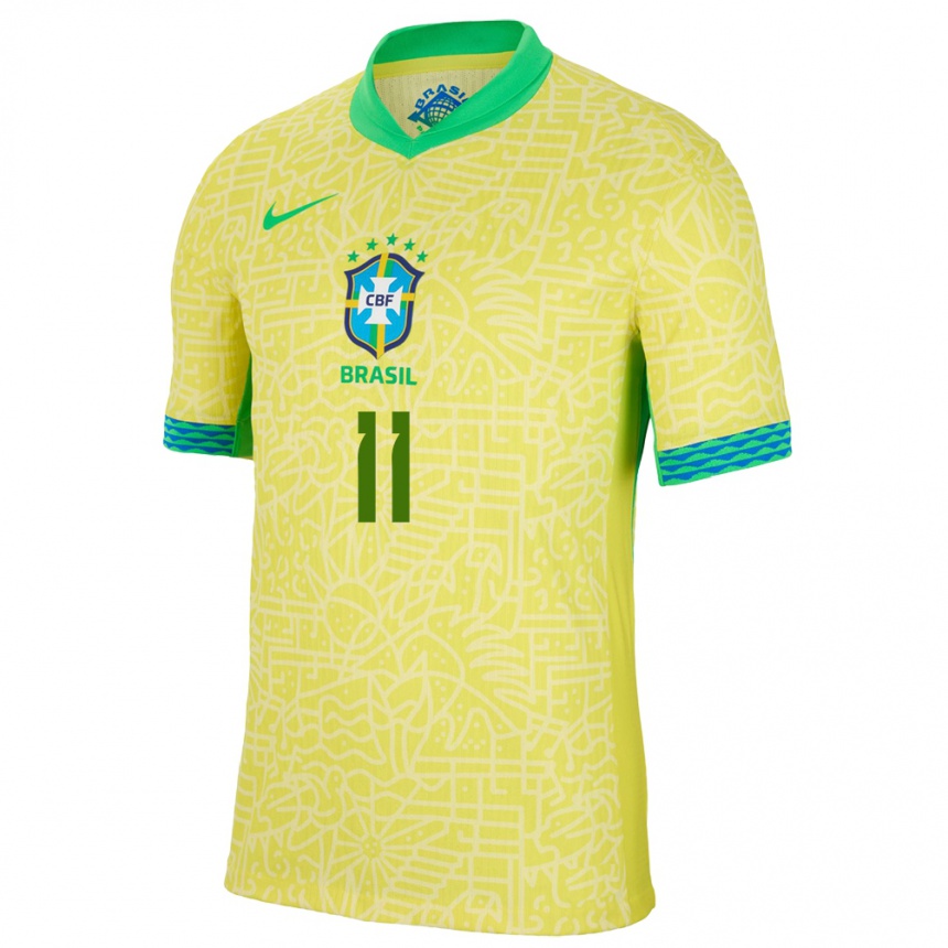 Vaikiškas Brazilija Caio #11 Geltona Namų Marškinėliai 24-26 T-Shirt