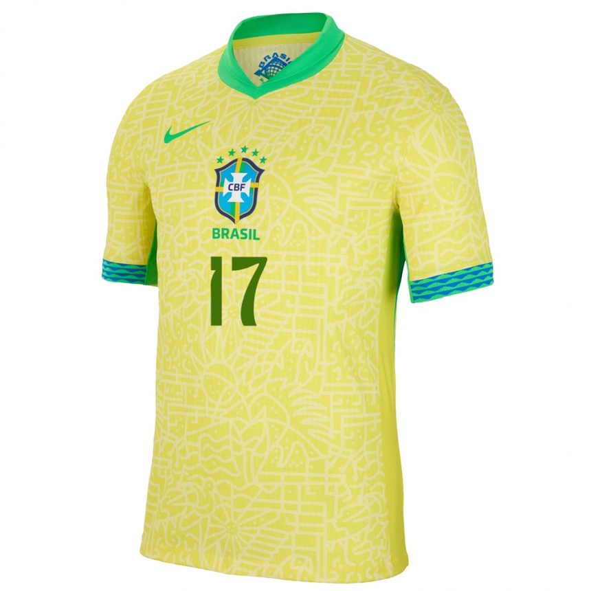 Vaikiškas Brazilija William Gomes #17 Geltona Namų Marškinėliai 24-26 T-Shirt