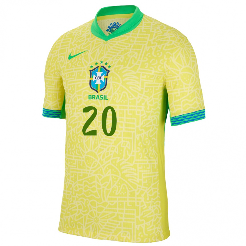 Vaikiškas Brazilija Arthur Wenderroscky #20 Geltona Namų Marškinėliai 24-26 T-Shirt