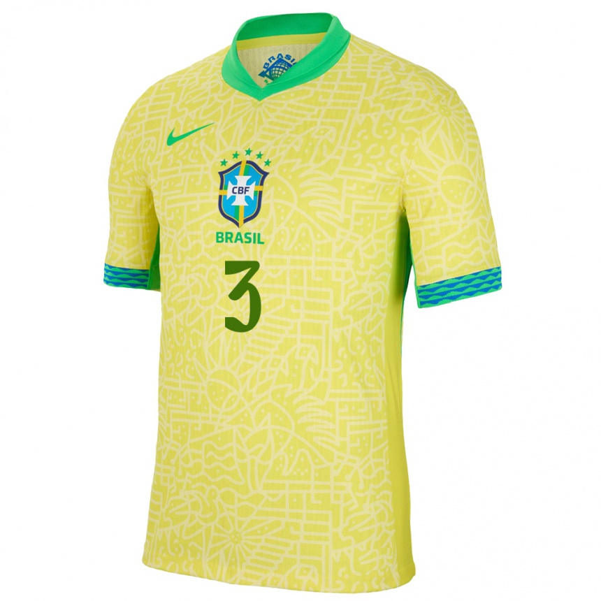 Vaikiškas Brazilija Kathellen #3 Geltona Namų Marškinėliai 24-26 T-Shirt