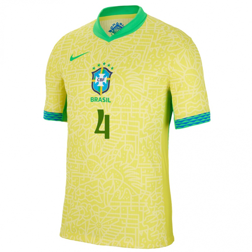 Vaikiškas Brazilija Robert Renan #4 Geltona Namų Marškinėliai 24-26 T-Shirt