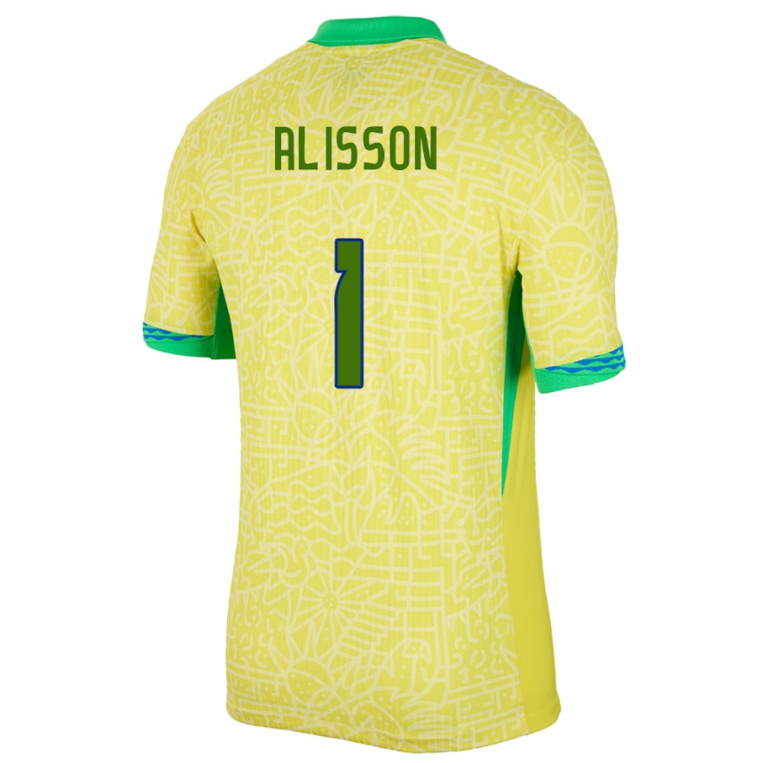 Vaikiškas Brazilija Alisson #1 Geltona Namų Marškinėliai 24-26 T-Shirt