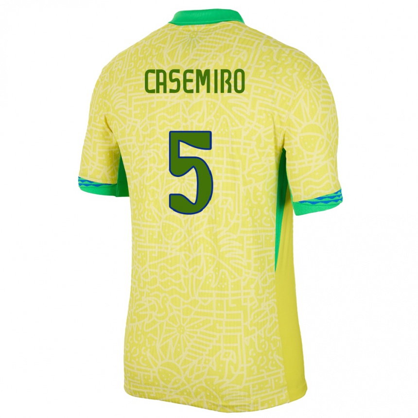 Vaikiškas Brazilija Casemiro #5 Geltona Namų Marškinėliai 24-26 T-Shirt