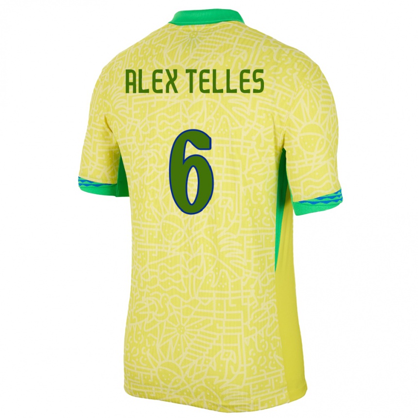 Vaikiškas Brazilija Alex Telles #6 Geltona Namų Marškinėliai 24-26 T-Shirt