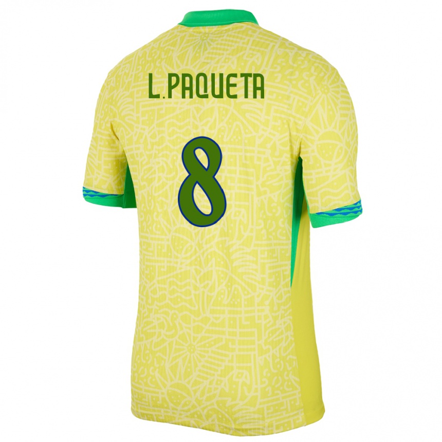 Vaikiškas Brazilija Lucas Paqueta #8 Geltona Namų Marškinėliai 24-26 T-Shirt