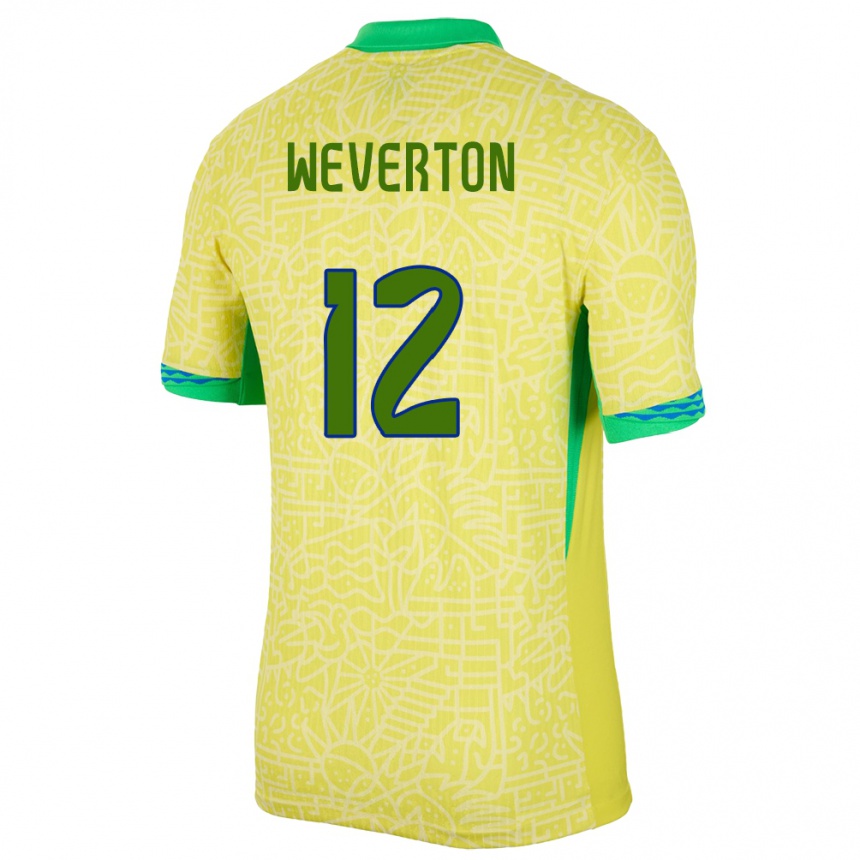 Vaikiškas Brazilija Weverton #12 Geltona Namų Marškinėliai 24-26 T-Shirt