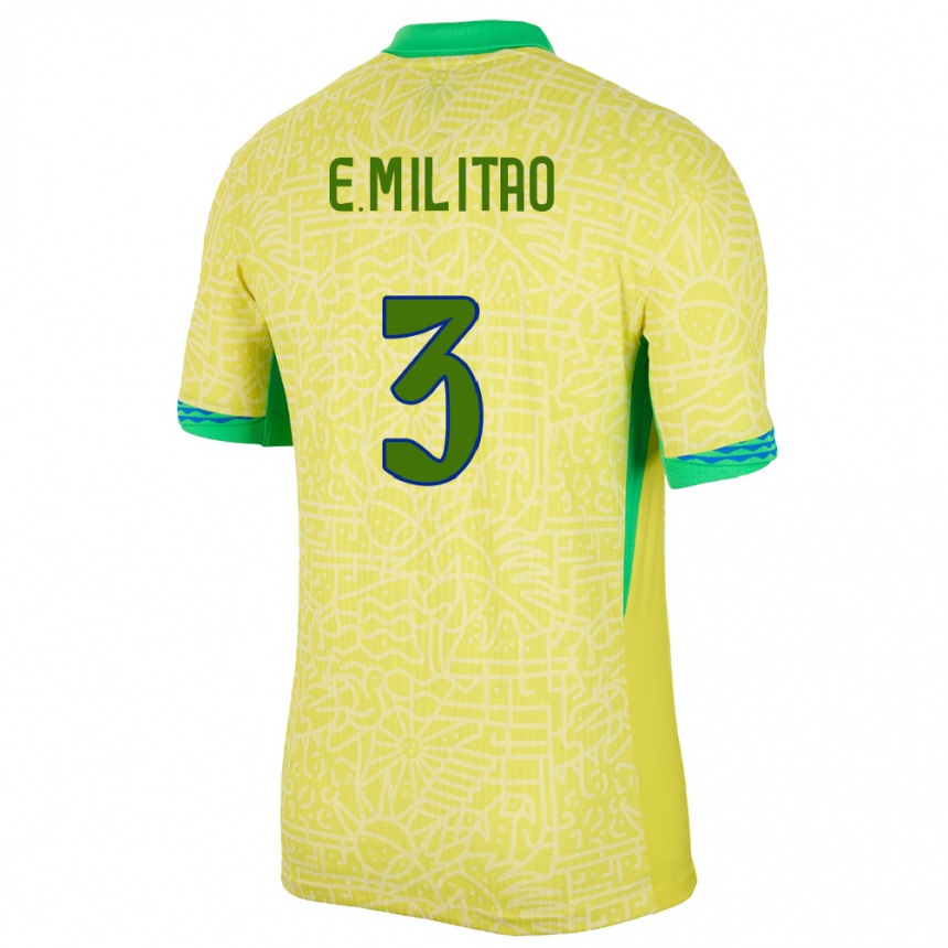 Vaikiškas Brazilija Eder Militao #3 Geltona Namų Marškinėliai 24-26 T-Shirt