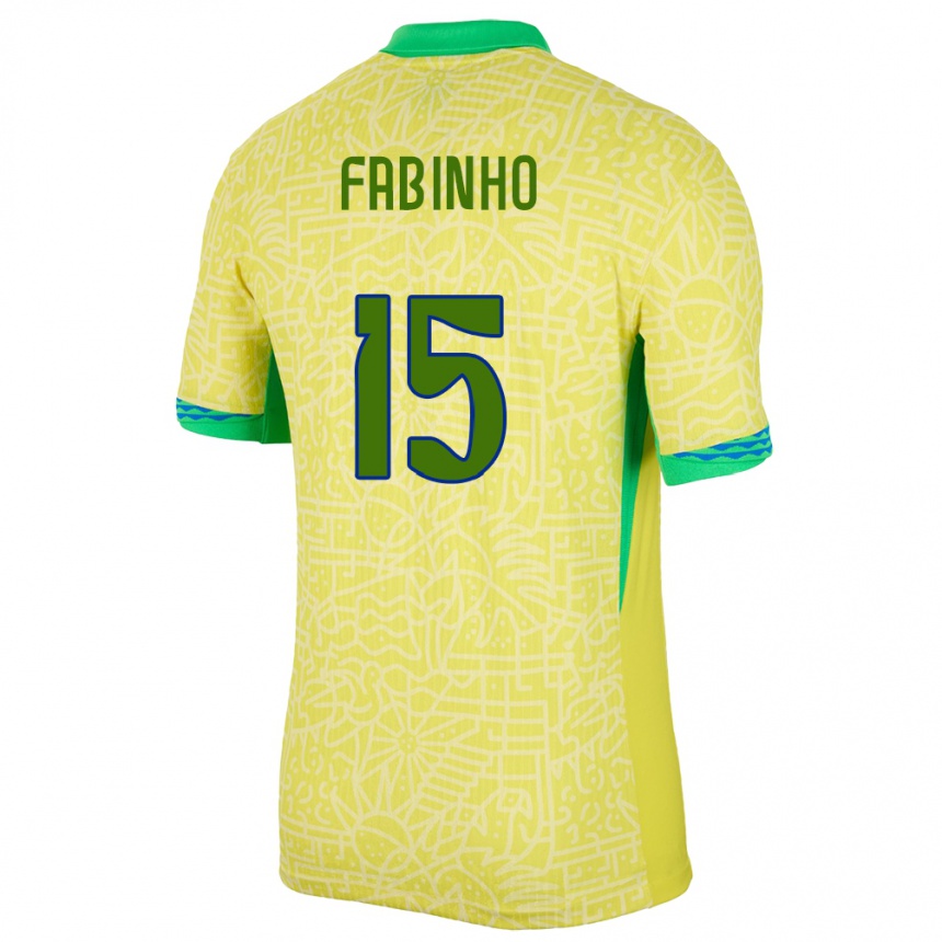 Vaikiškas Brazilija Fabinho #15 Geltona Namų Marškinėliai 24-26 T-Shirt