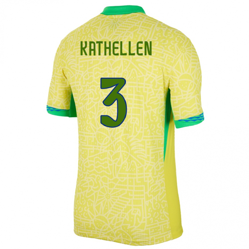 Vaikiškas Brazilija Kathellen #3 Geltona Namų Marškinėliai 24-26 T-Shirt