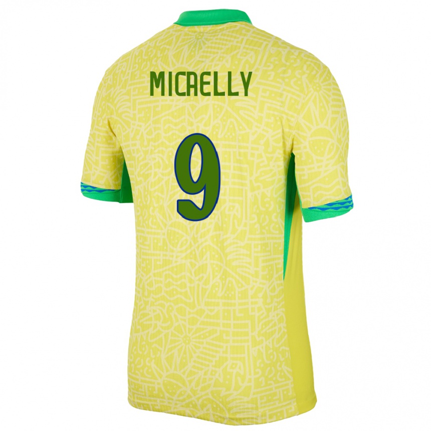 Vaikiškas Brazilija Micaelly #9 Geltona Namų Marškinėliai 24-26 T-Shirt