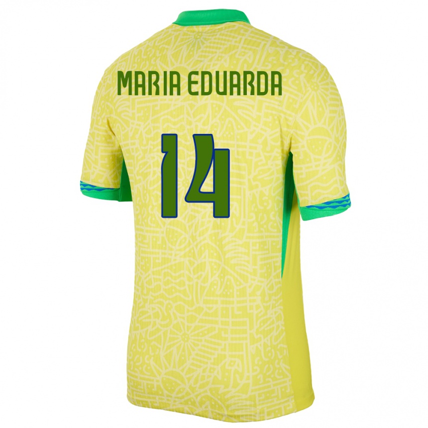 Vaikiškas Brazilija Maria Eduarda #14 Geltona Namų Marškinėliai 24-26 T-Shirt