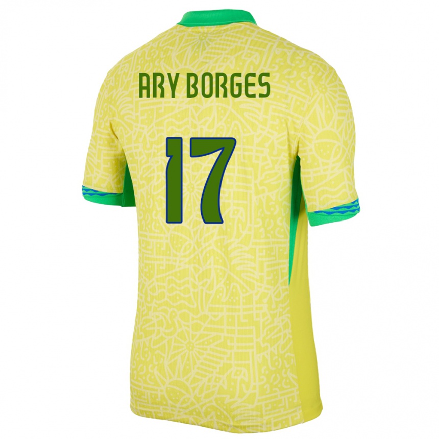 Vaikiškas Brazilija Ary Borges #17 Geltona Namų Marškinėliai 24-26 T-Shirt