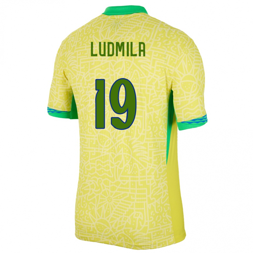 Vaikiškas Brazilija Ludmila #19 Geltona Namų Marškinėliai 24-26 T-Shirt