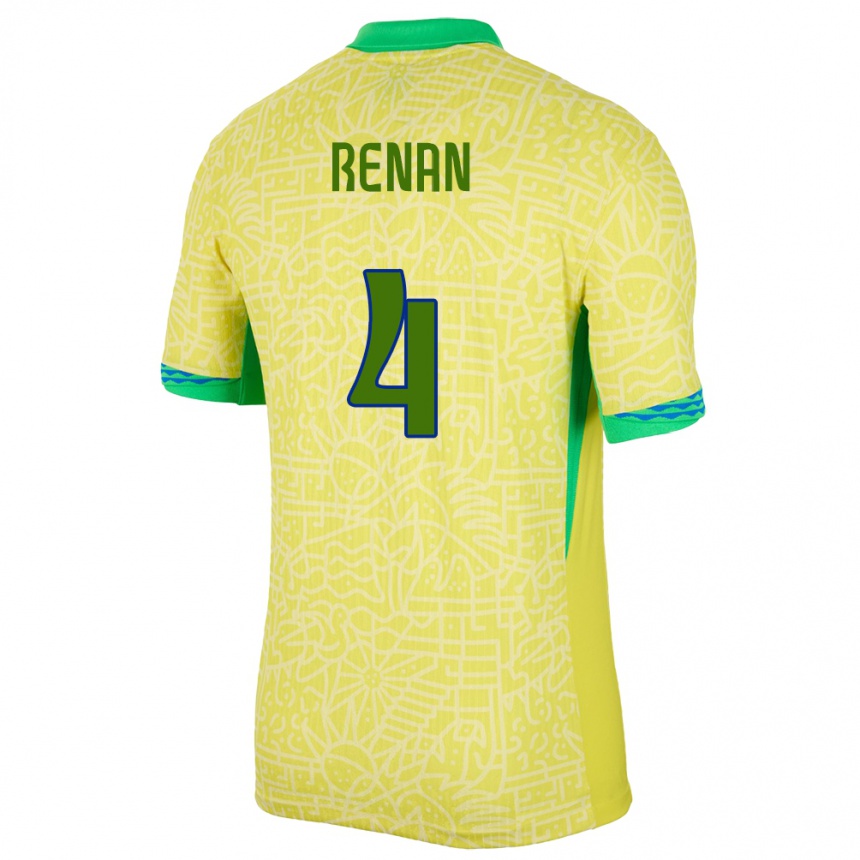 Vaikiškas Brazilija Robert Renan #4 Geltona Namų Marškinėliai 24-26 T-Shirt