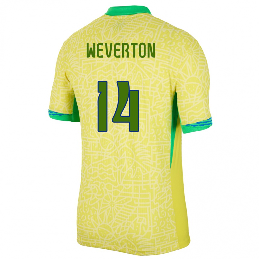 Vaikiškas Brazilija Weverton #14 Geltona Namų Marškinėliai 24-26 T-Shirt