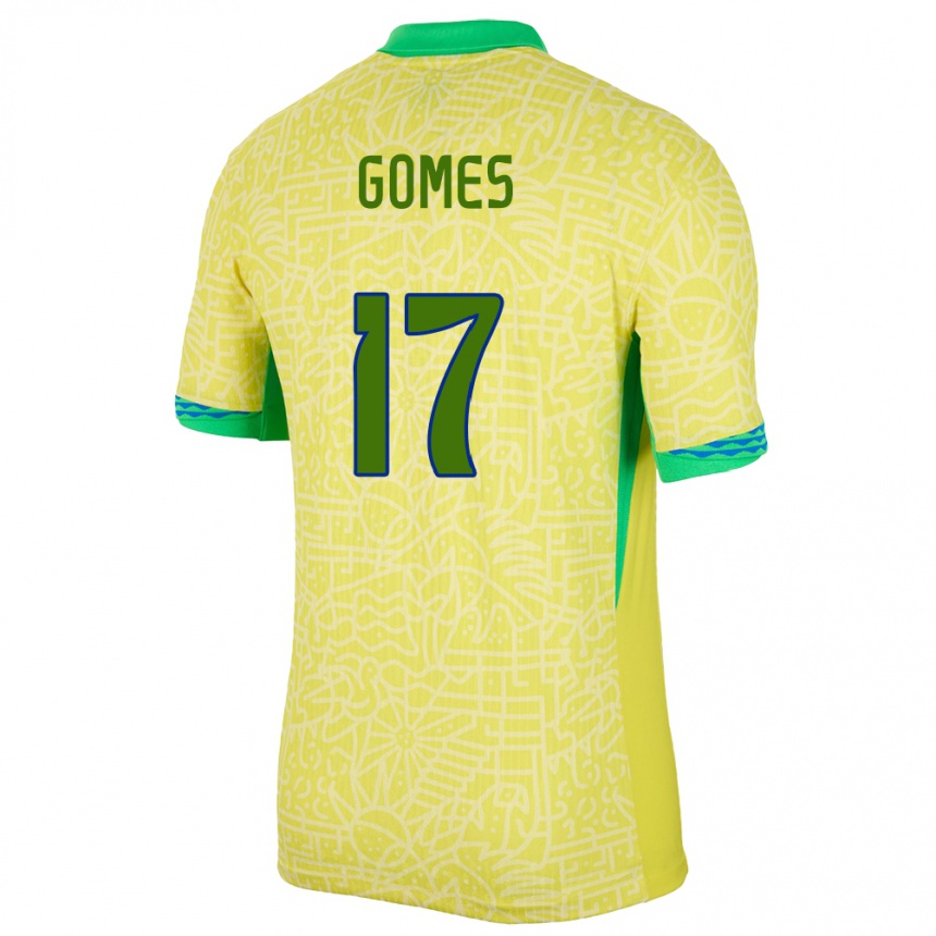 Vaikiškas Brazilija William Gomes #17 Geltona Namų Marškinėliai 24-26 T-Shirt