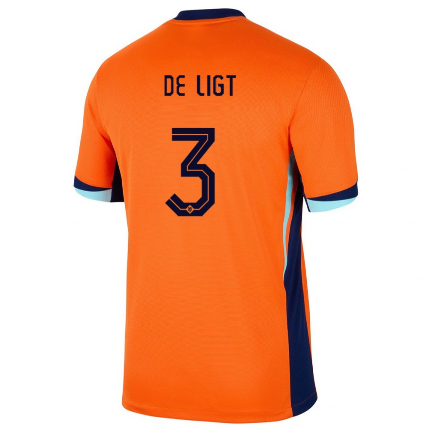 Vaikiškas Olandija Matthijs De Ligt #3 Oranžinė Namų Marškinėliai 24-26 T-Shirt