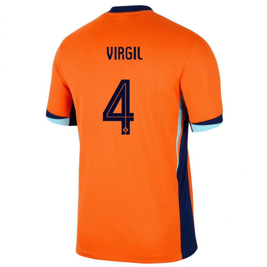 Vaikiškas Olandija Virgil Van Dijk #4 Oranžinė Namų Marškinėliai 24-26 T-Shirt