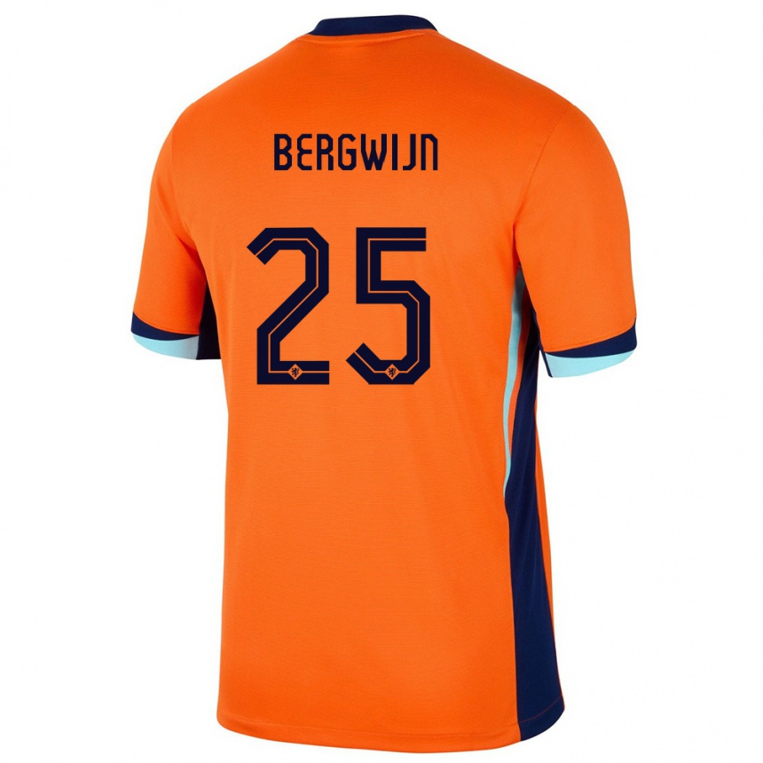 Vaikiškas Olandija Steven Bergwijn #25 Oranžinė Namų Marškinėliai 24-26 T-Shirt