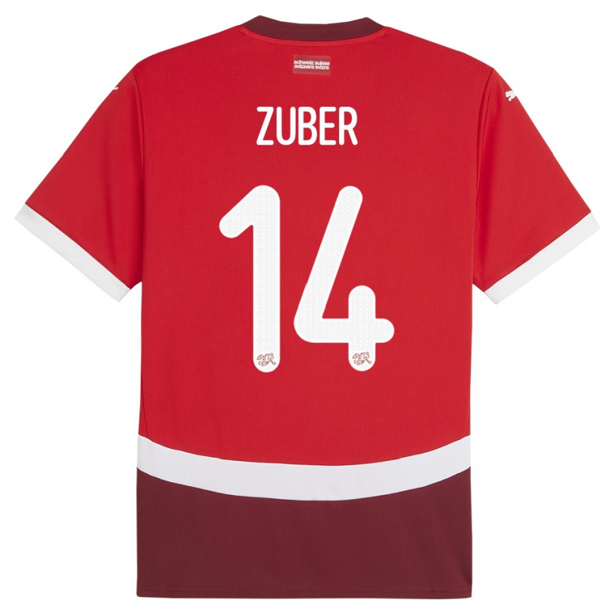 Vaikiškas Šveicarija Steven Zuber #14 Raudona Namų Marškinėliai 24-26 T-Shirt