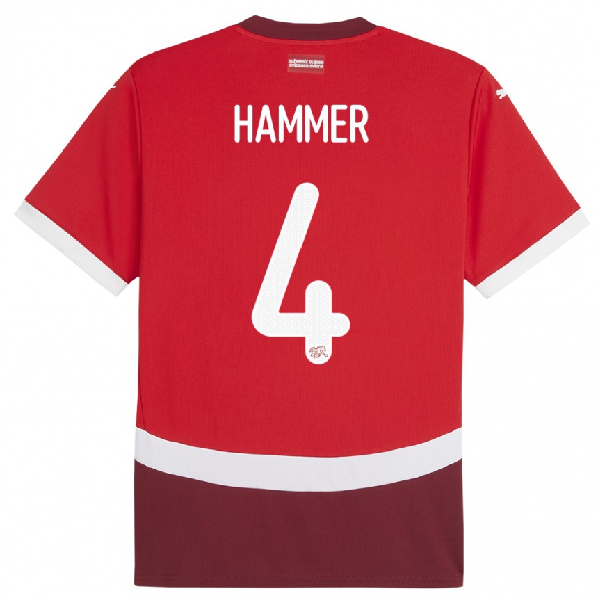 Vaikiškas Šveicarija Pascal Hammer #4 Raudona Namų Marškinėliai 24-26 T-Shirt