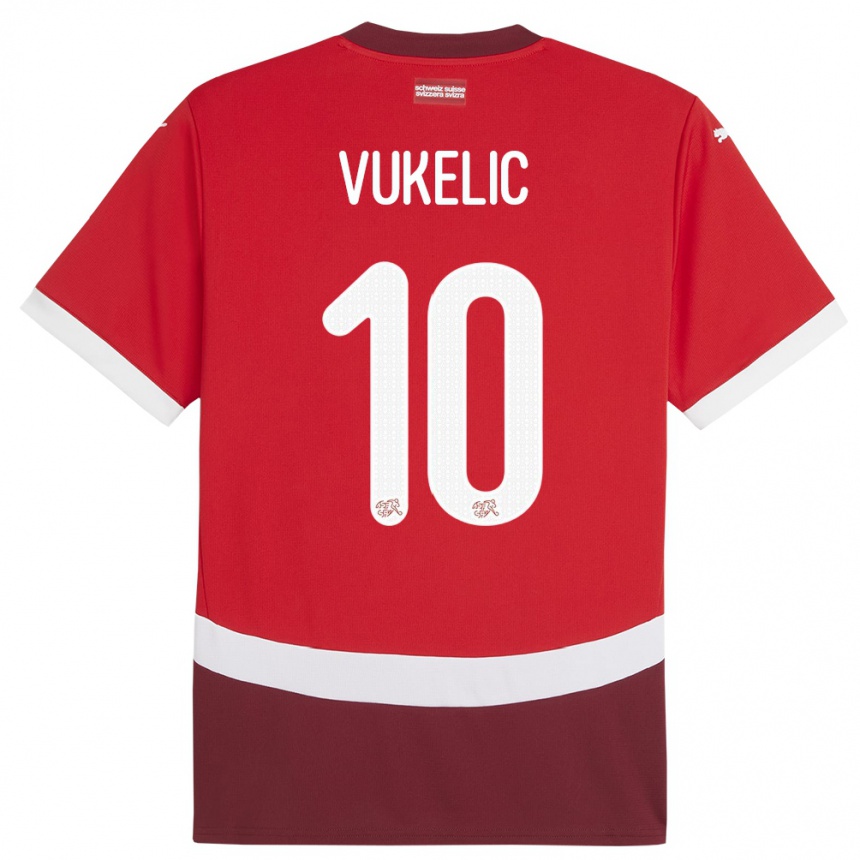 Vaikiškas Šveicarija Mile Vukelic #10 Raudona Namų Marškinėliai 24-26 T-Shirt