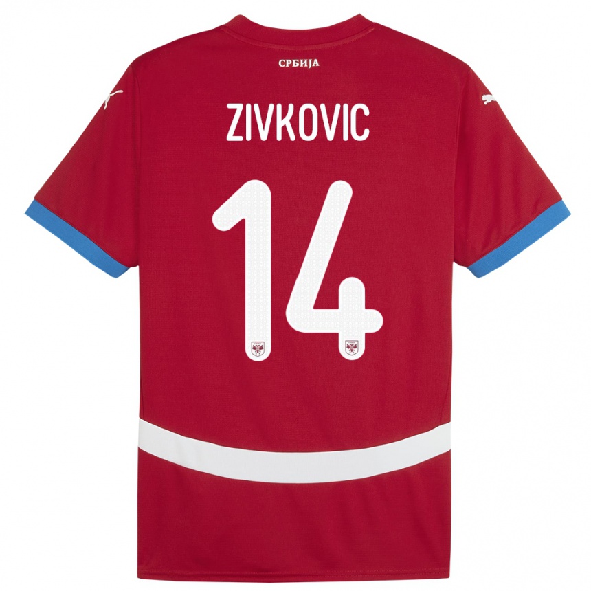 Vaikiškas Serbija Andrija Zivkovic #14 Raudona Namų Marškinėliai 24-26 T-Shirt