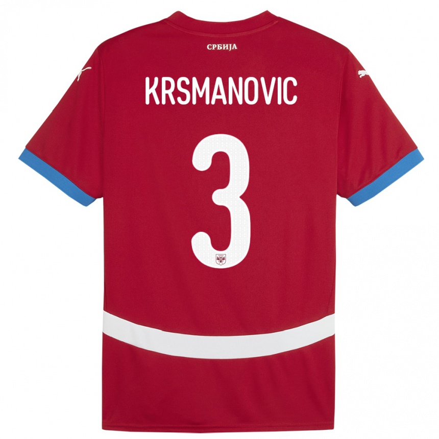 Vaikiškas Serbija Nemanja Krsmanovic #3 Raudona Namų Marškinėliai 24-26 T-Shirt