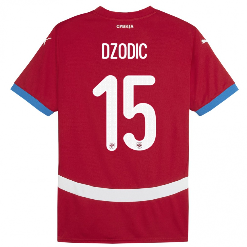 Vaikiškas Serbija Stefan Dzodic #15 Raudona Namų Marškinėliai 24-26 T-Shirt