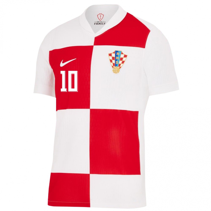 Vaikiškas Kroatija Luka Modric #10 Balta Raudona Namų Marškinėliai 24-26 T-Shirt