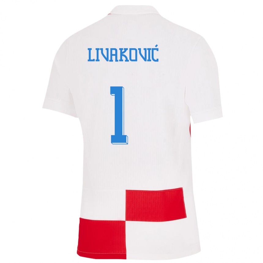 Vaikiškas Kroatija Dominik Livakovic #1 Balta Raudona Namų Marškinėliai 24-26 T-Shirt