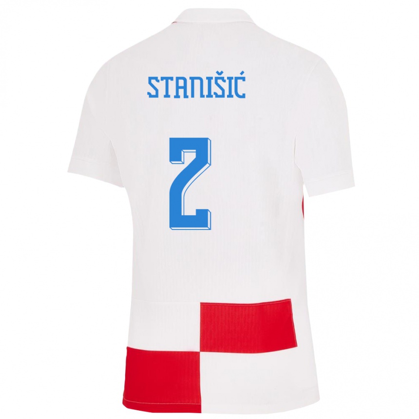 Vaikiškas Kroatija Josip Stanisic #2 Balta Raudona Namų Marškinėliai 24-26 T-Shirt