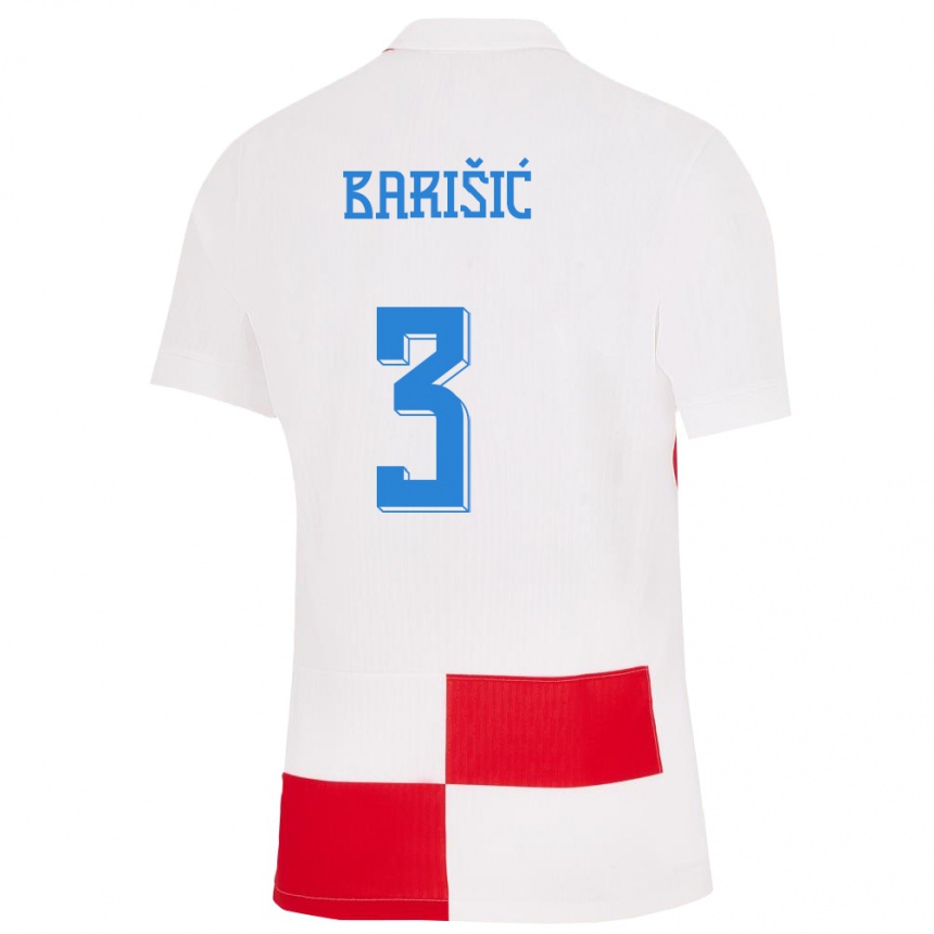 Vaikiškas Kroatija Borna Barisic #3 Balta Raudona Namų Marškinėliai 24-26 T-Shirt