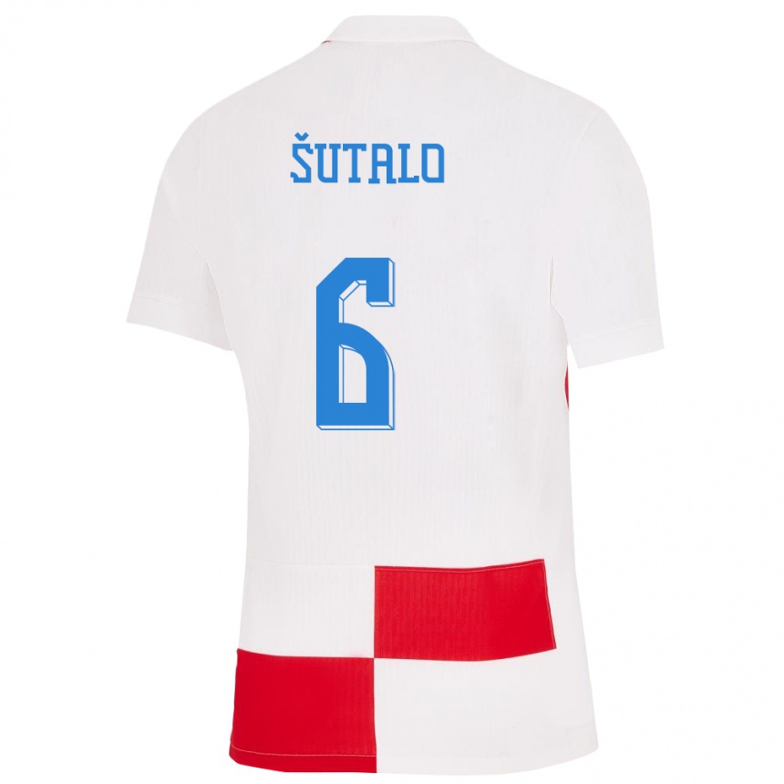 Vaikiškas Kroatija Josip Sutalo #6 Balta Raudona Namų Marškinėliai 24-26 T-Shirt