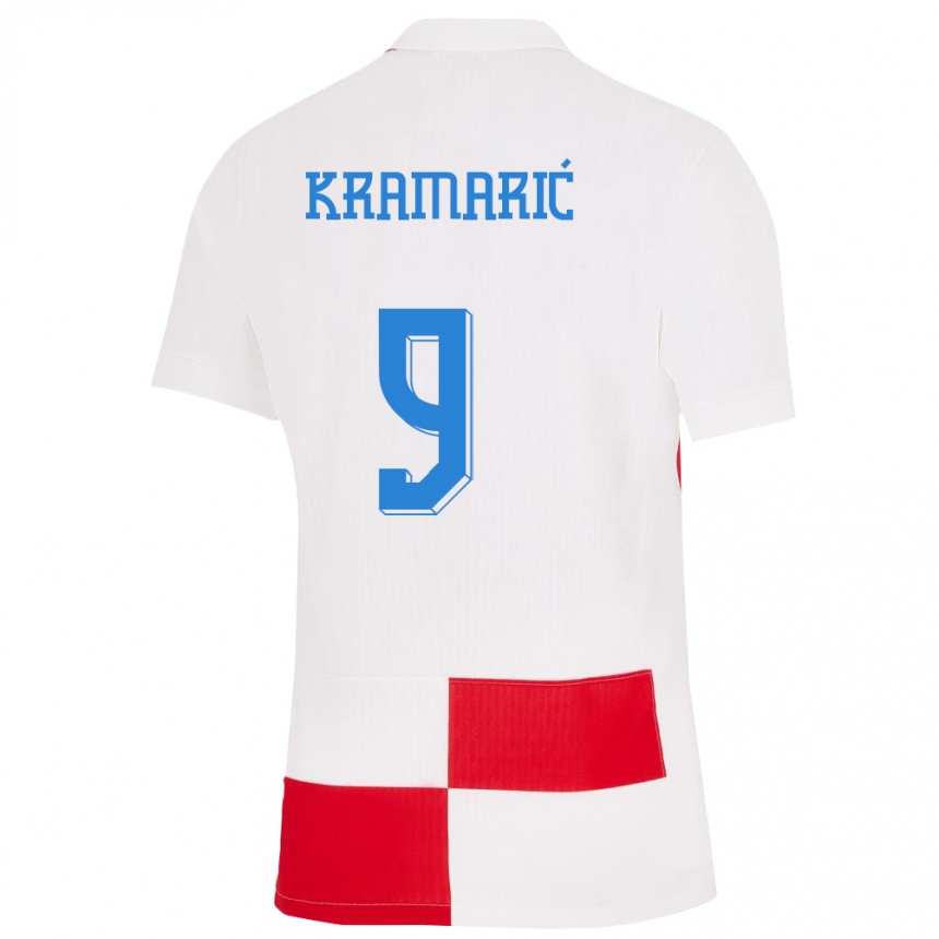 Vaikiškas Kroatija Andrej Kramaric #9 Balta Raudona Namų Marškinėliai 24-26 T-Shirt