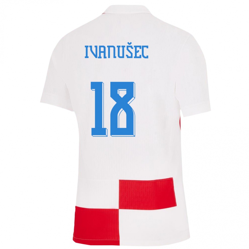 Vaikiškas Kroatija Luka Ivanusec #18 Balta Raudona Namų Marškinėliai 24-26 T-Shirt